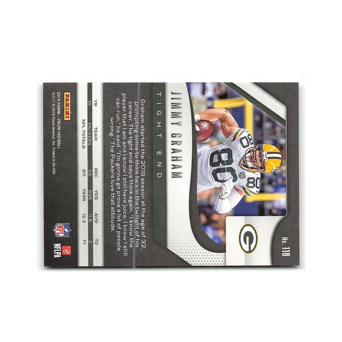 Jimmy Graham 2019 Panini Prizm #118 Green Bay Packers Football Card NM