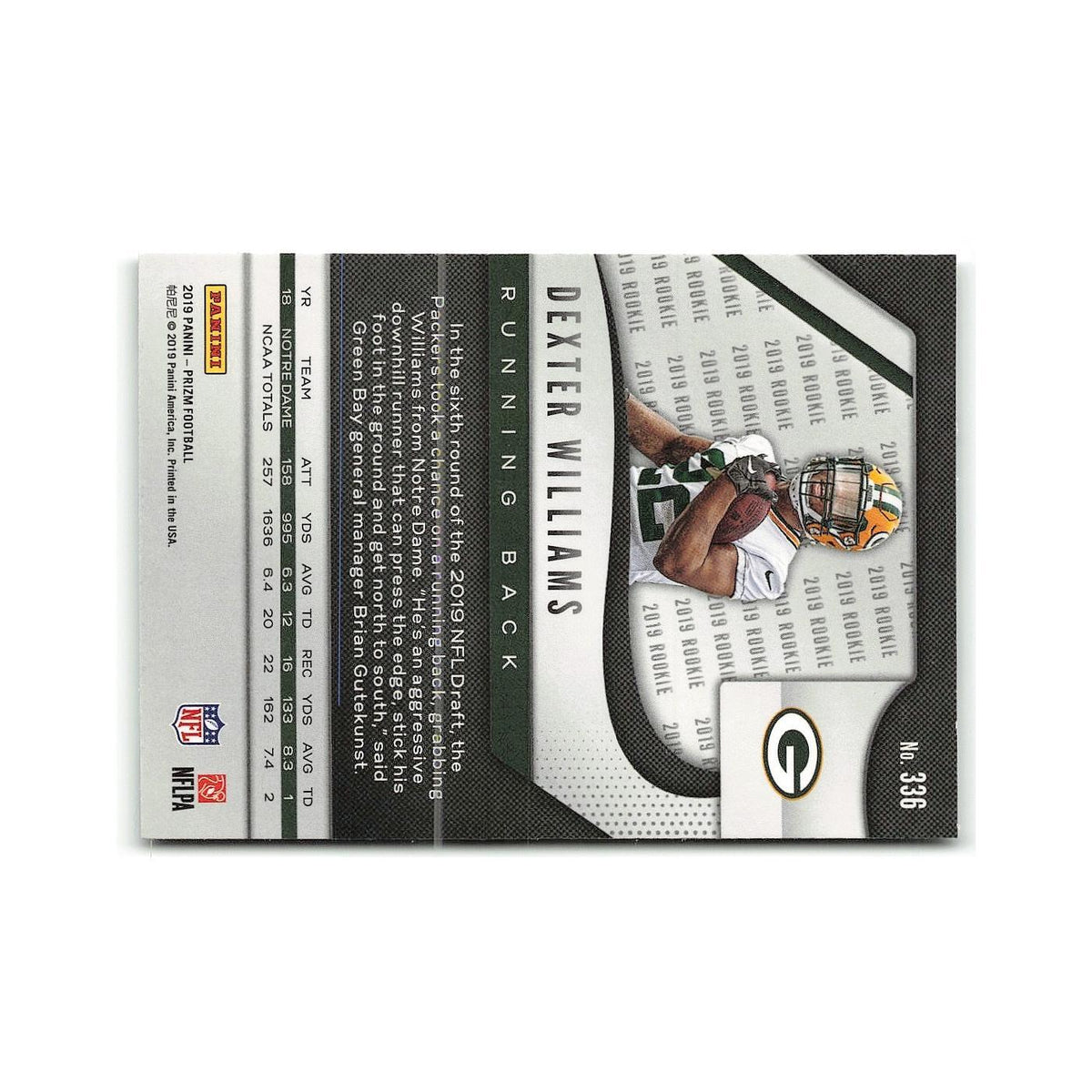 Dexter Williams 2019 Panini Prizm #336 Green Bay Packers Football Card NM
