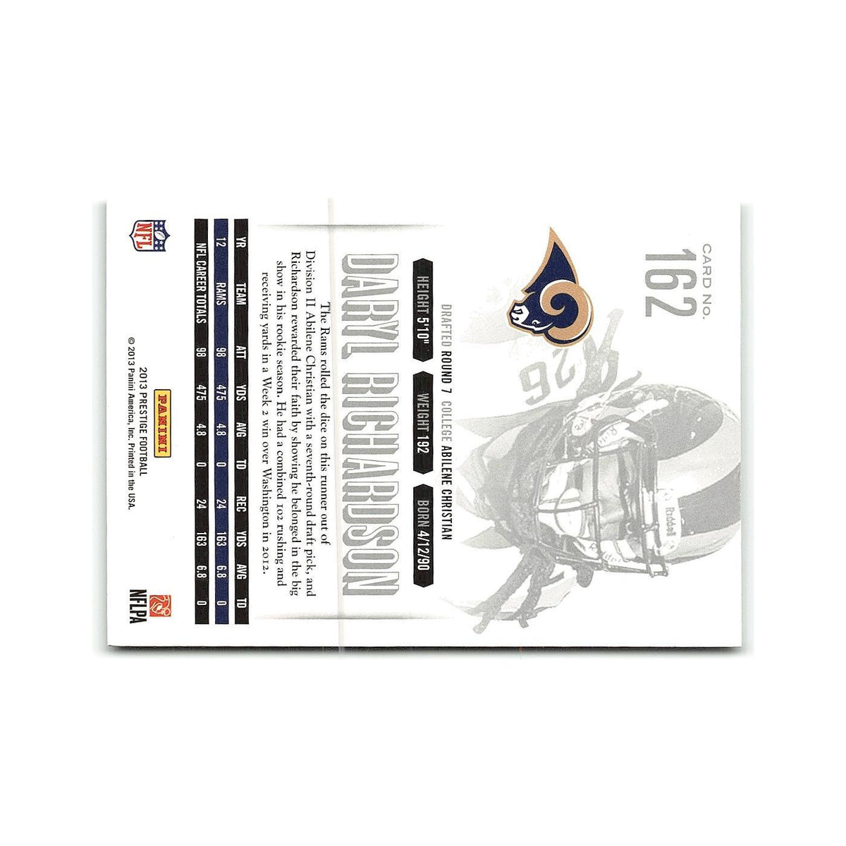 Daryl Richardson 2013 Panini Prestige #162 St. Louis Rams Football Card NM