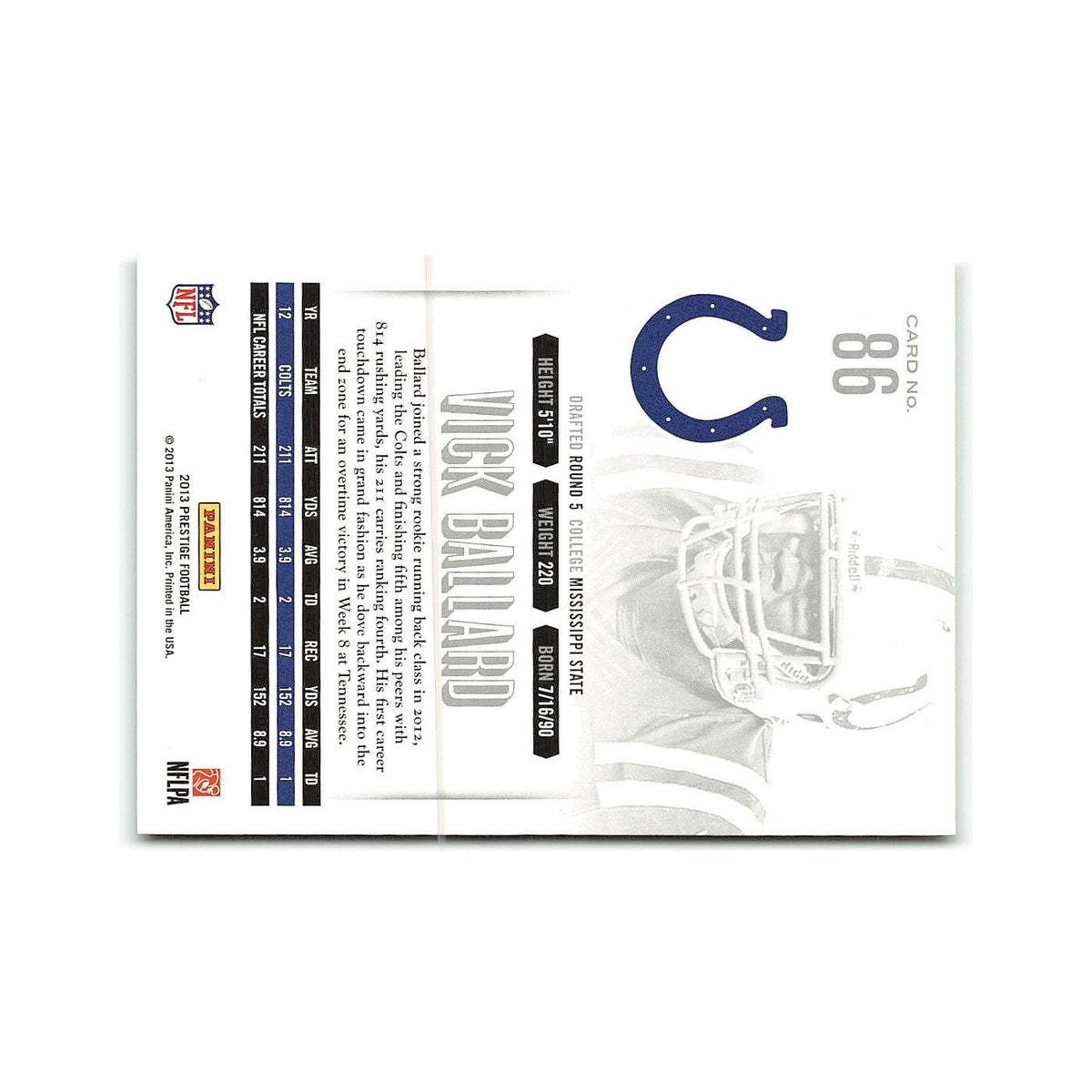 Vick Ballard 2013 Panini Prestige #86 Indianapolis Colts Football Card NM