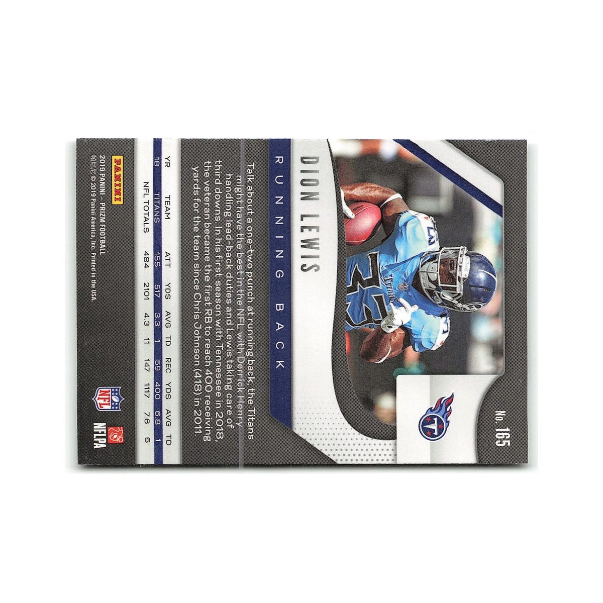 Dion Lewis 2019 Panini Prizm #165 Tennessee Titans Football Card NM