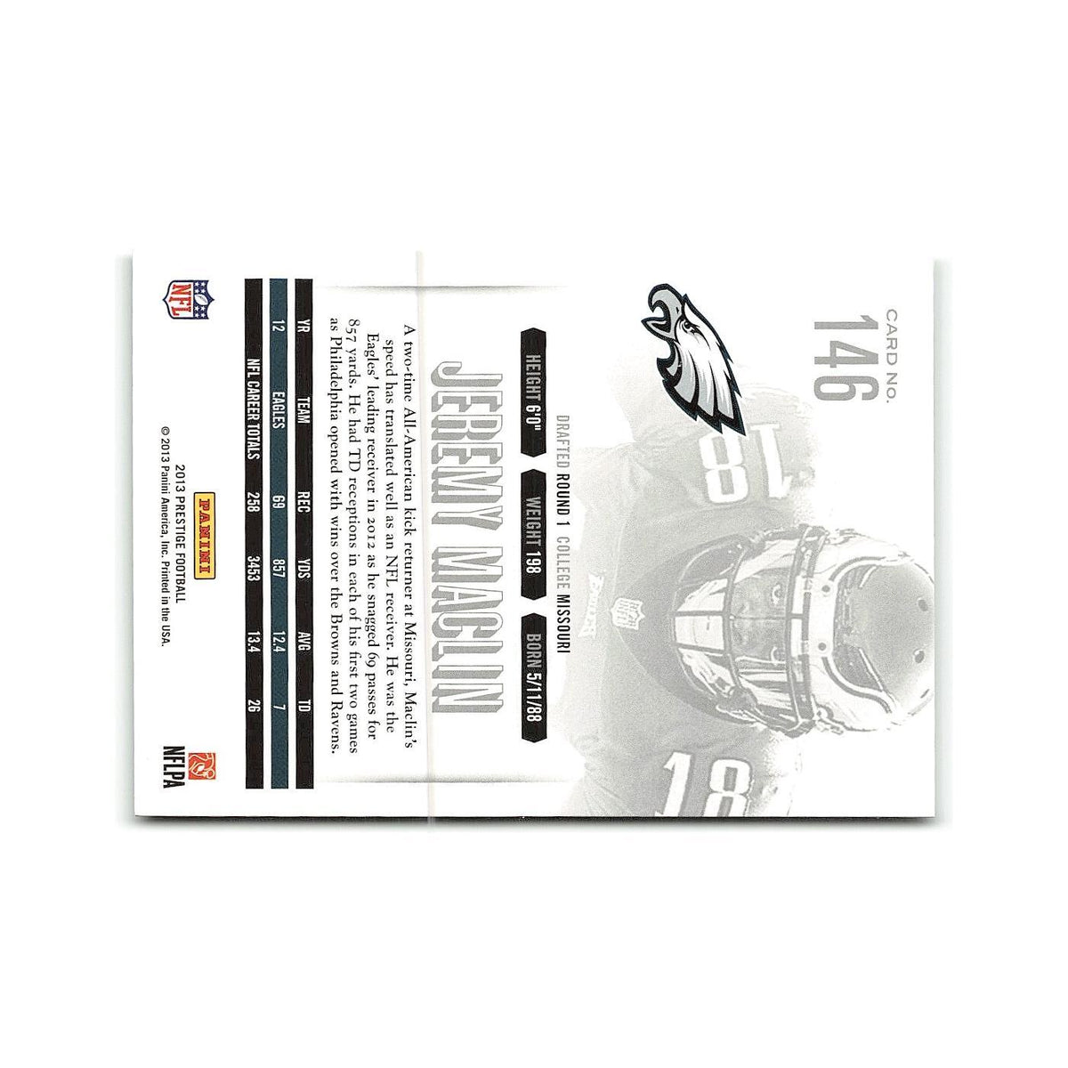 Jeremy Maclin 2013 Panini Prestige #146 Philadelphia Eagles Football Card NM