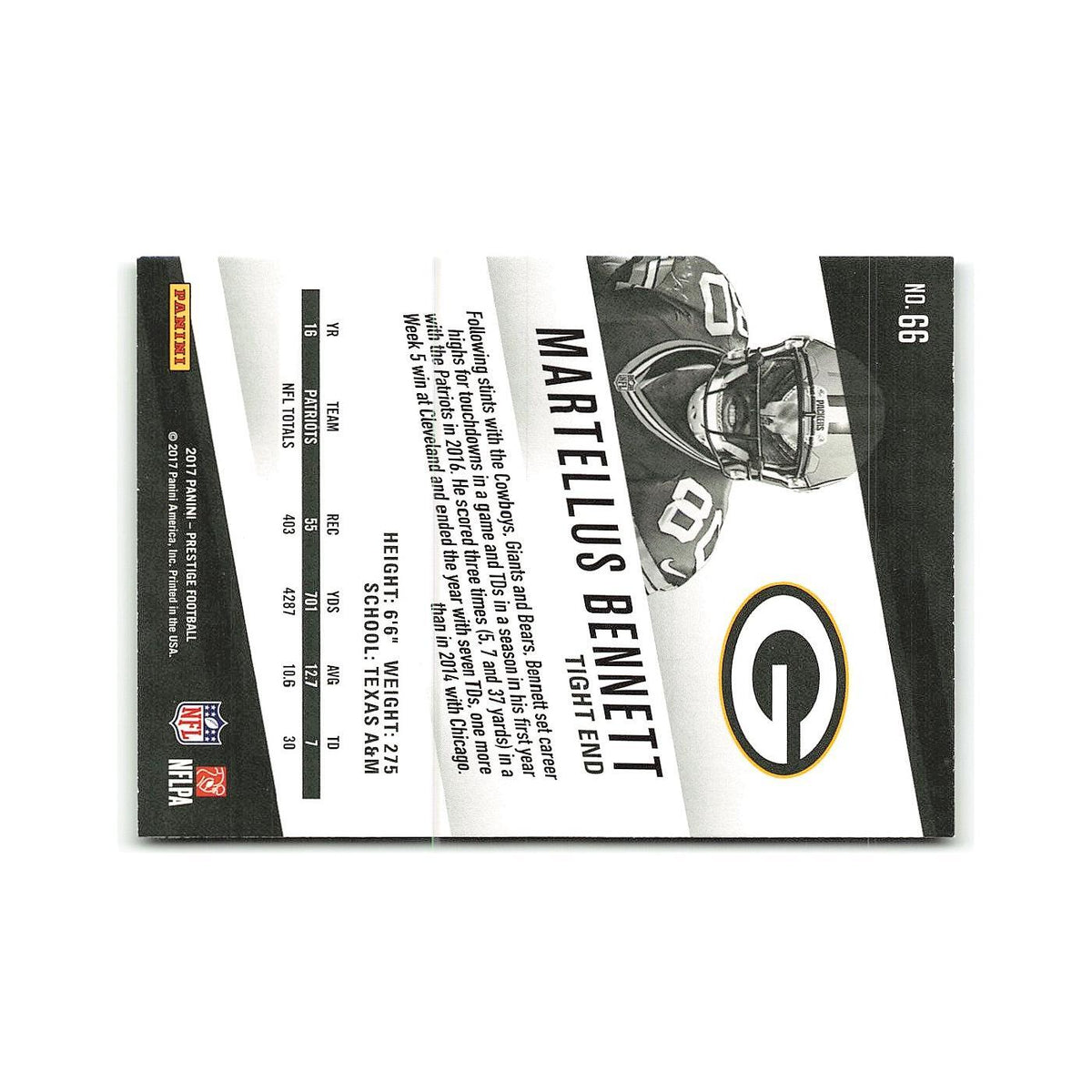 Martellus Bennett 2017 Panini Prestige #66 Green Bay Packers Football Card NM