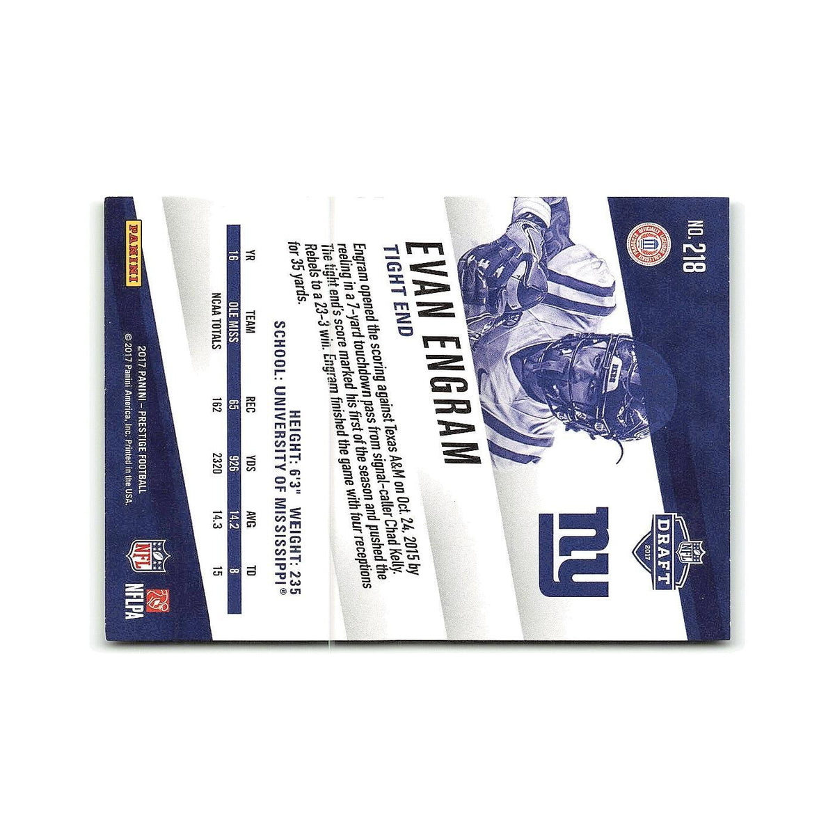 Evan Engram Rookie 2017 Panini Prestige #218 New York Giants Football Card NM