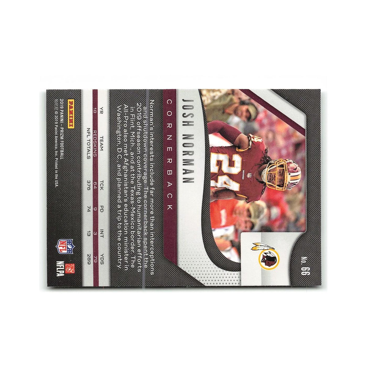 Josh Norman 2019 Panini Prizm #66 Washington Redskins Football Card NM