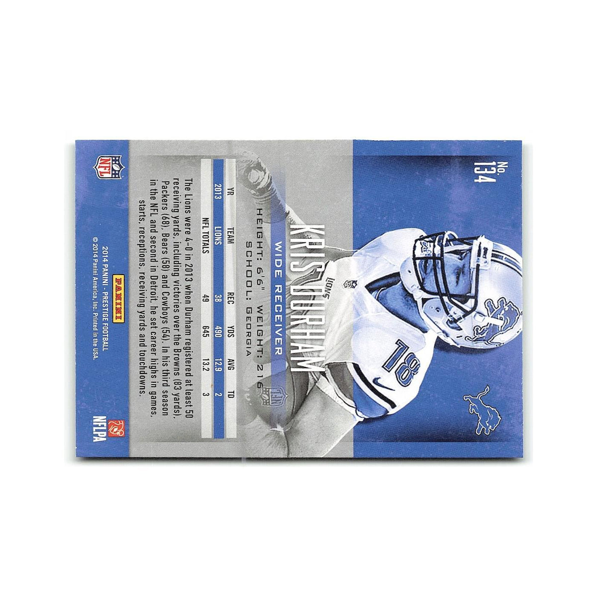 Kris Durham 2014 Panini Prestige #134 Detroit Lions Football Card NM