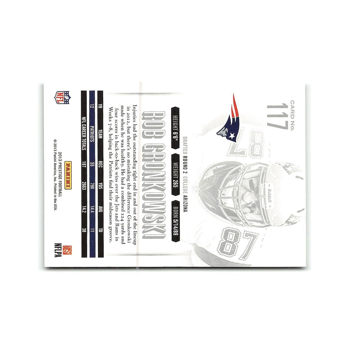 Rob Gronkowski 2013 Panini Prestige #117 New England Patriots Football Card NM
