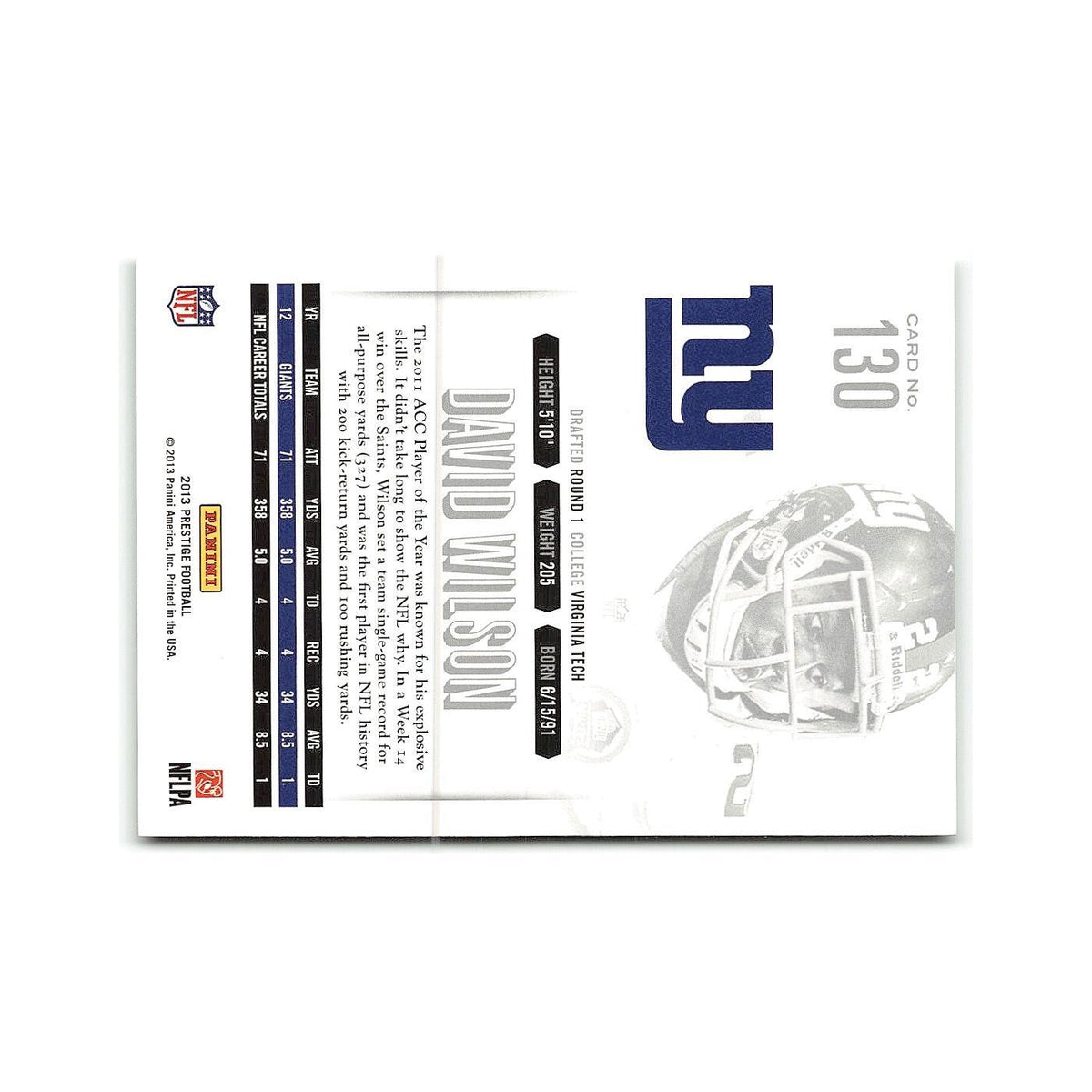 David Wilson 2013 Panini Prestige #130 New York Giants Football Card NM