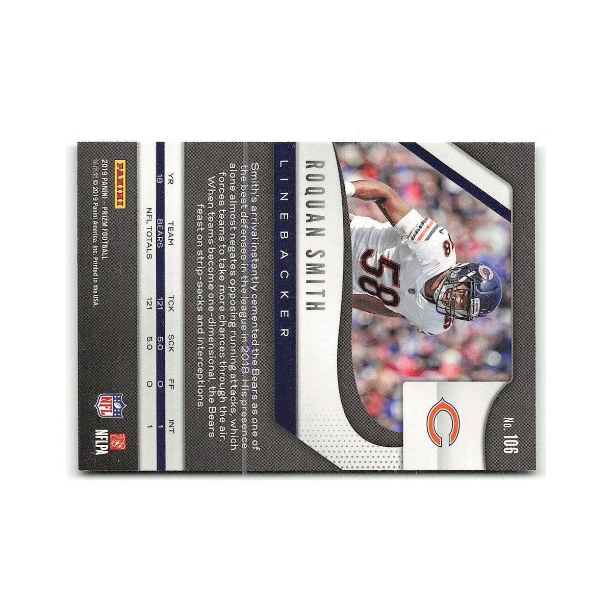 Roquan Smith 2019 Panini Prizm #106 Chicago Bears Football Card NM