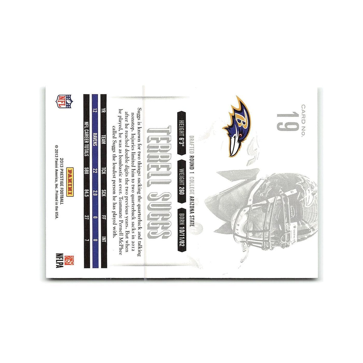 Terrell Suggs 2013 Panini Prestige #19 Baltimore Ravens Football Card NM
