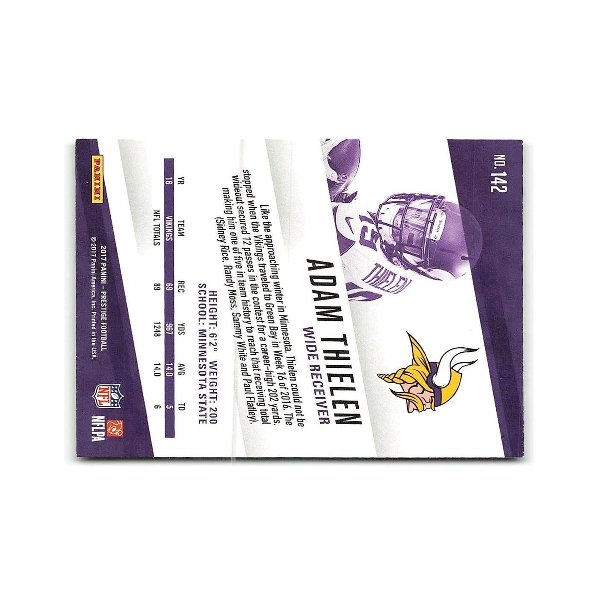 Adam Thielen 2017 Panini Prestige #142 Minnesota Vikings Football Card NM