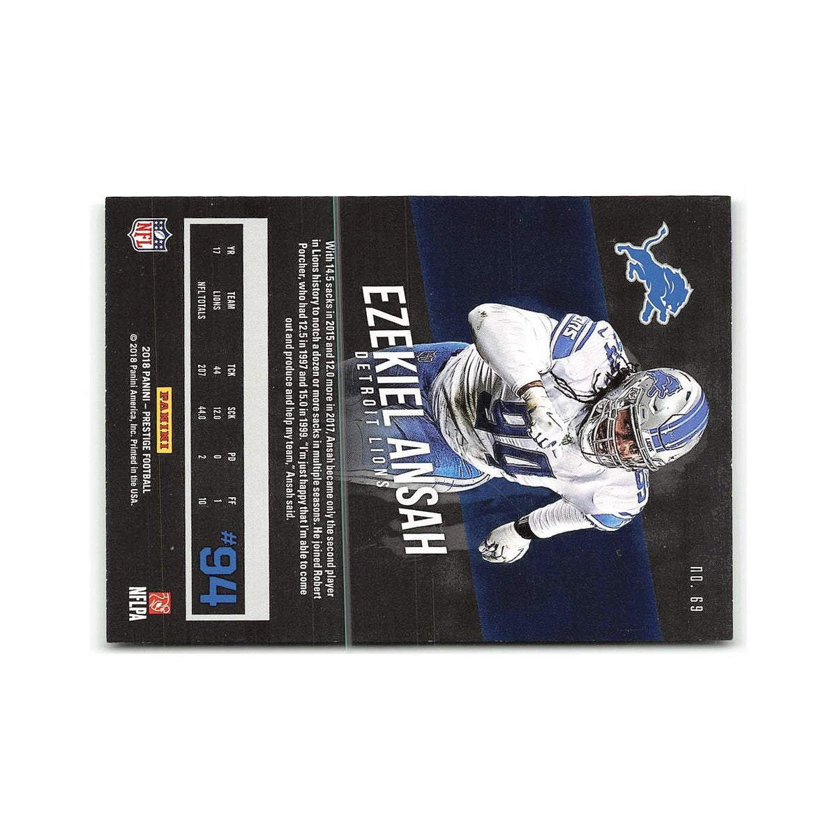 Ezekiel Ansah 2018 Panini Prestige #69 Detroit Lions Football Card NM