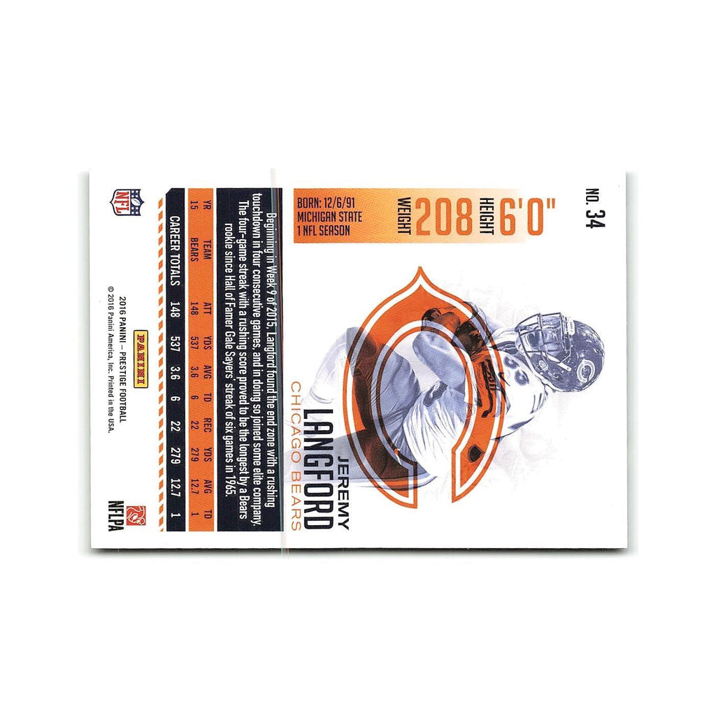 Jeremy Langford 2016 Panini Prestige #34 Chicago Bears Football Card NM