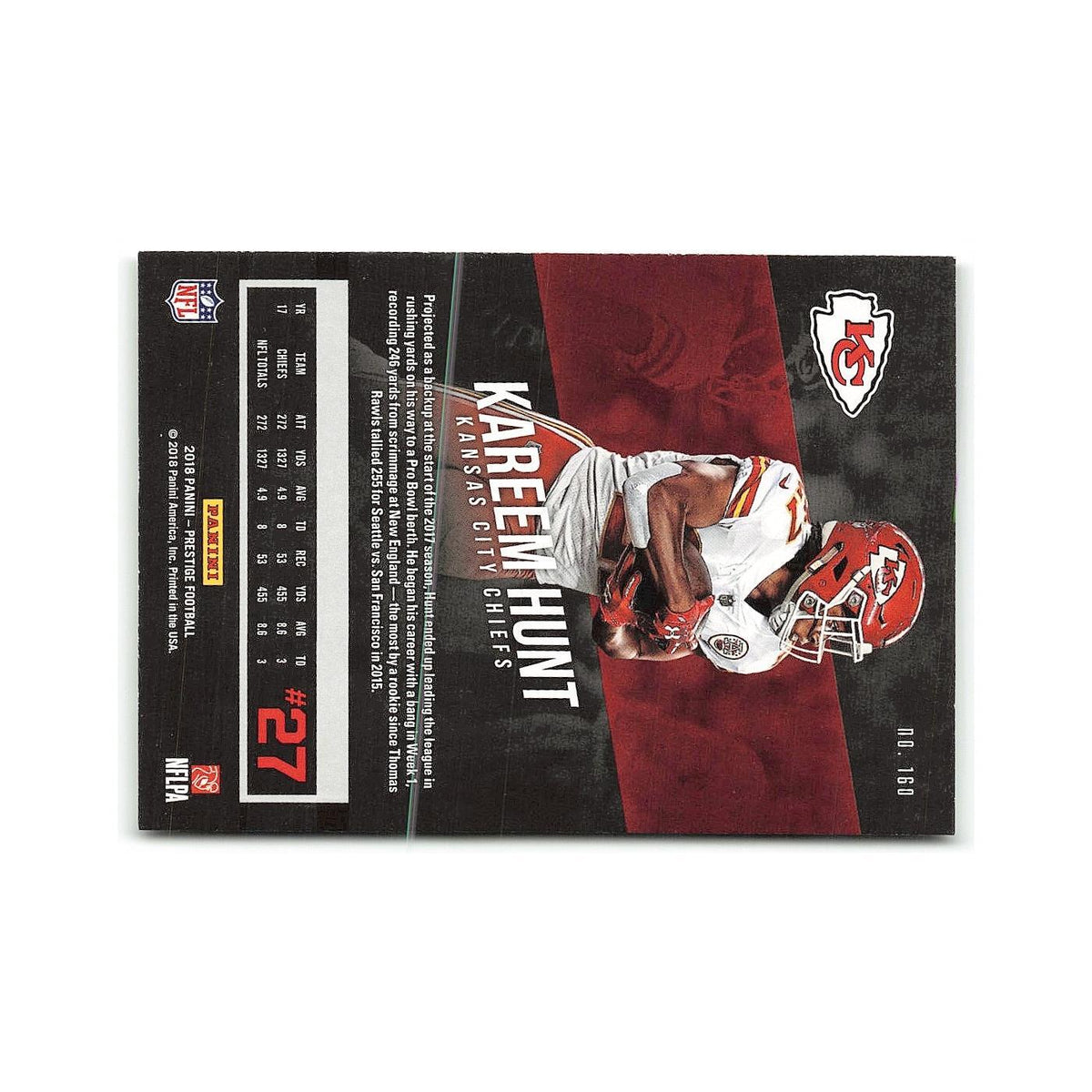 Kareem Hunt 2018 Panini Prestige #160 Kansas City Chiefs Football Card NM