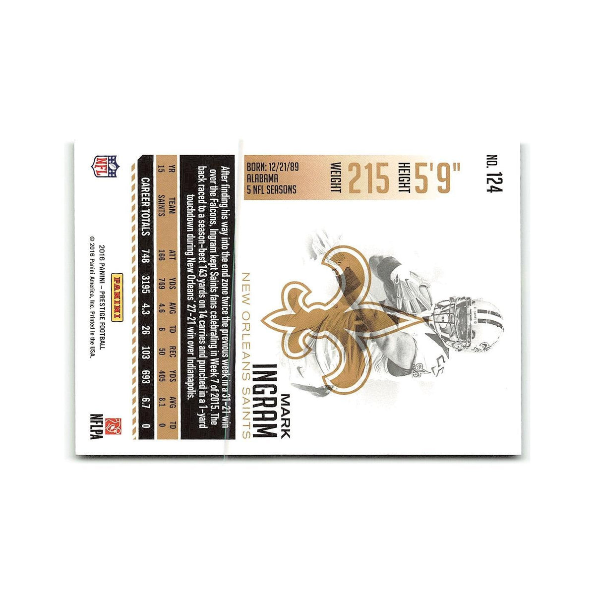 Mark Ingram 2016 Panini Prestige #124 New Orleans Saints Football Card NM