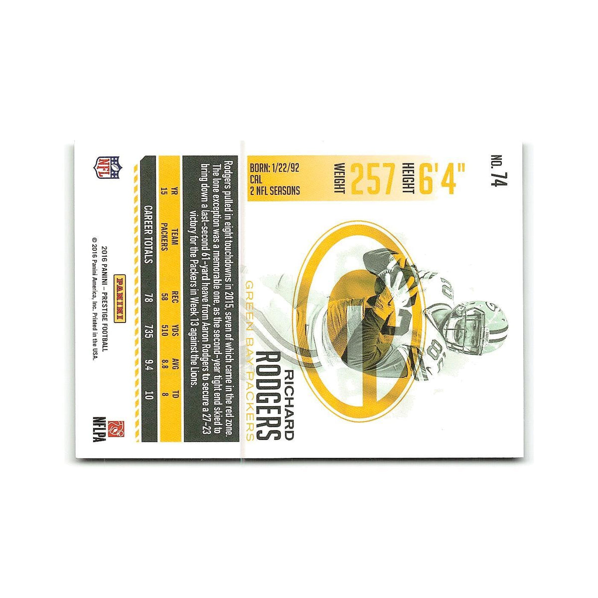 Richard Rodgers 2016 Panini Prestige #74 Green Bay Packers Football Card NM