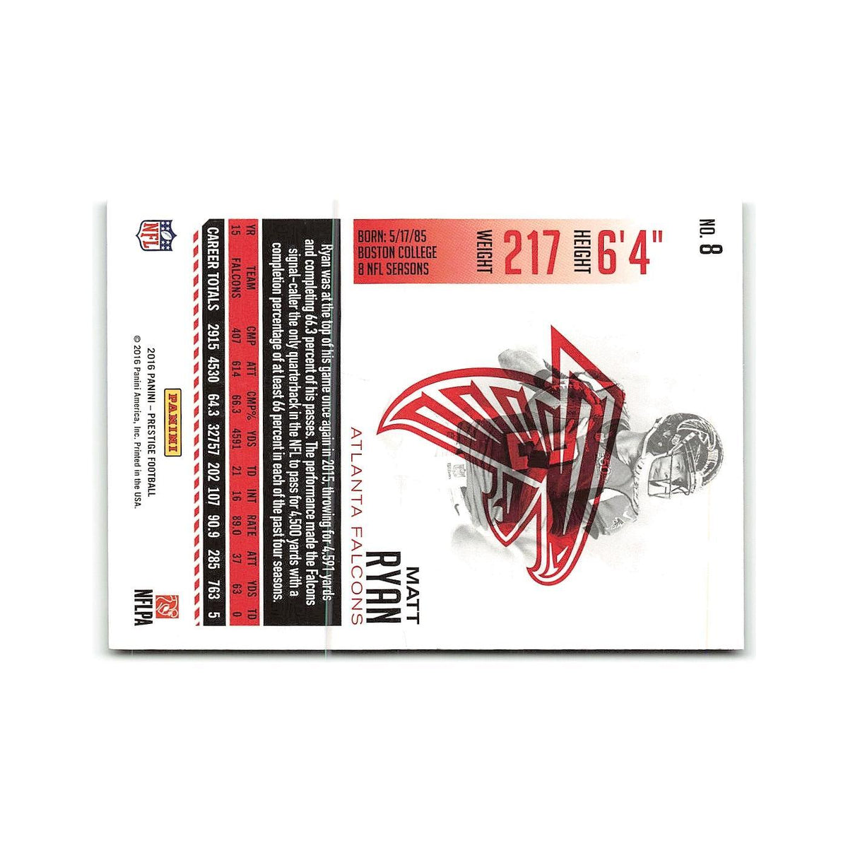 Matt Ryan 2016 Panini Prestige #8 Atlanta Falcons Football Card NM