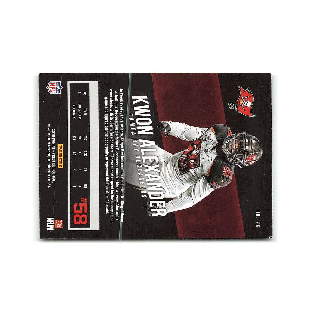 Kwon Alexander 2018 Panini Prestige #26 Tampa Bay Buccaneers Football Card NM