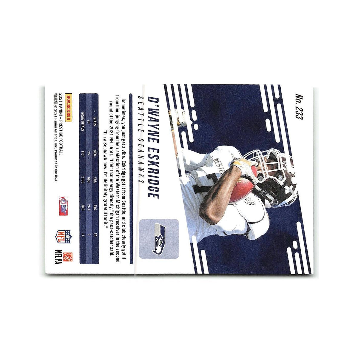 D'Wayne Eskridge Rookie 2021 Panini Prestige #233 Seattle Seahawks NM