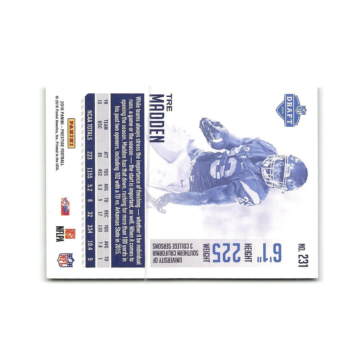Tre Madden Rookie 2016 Panini Prestige #231 Seattle Seahawks Football Card NM