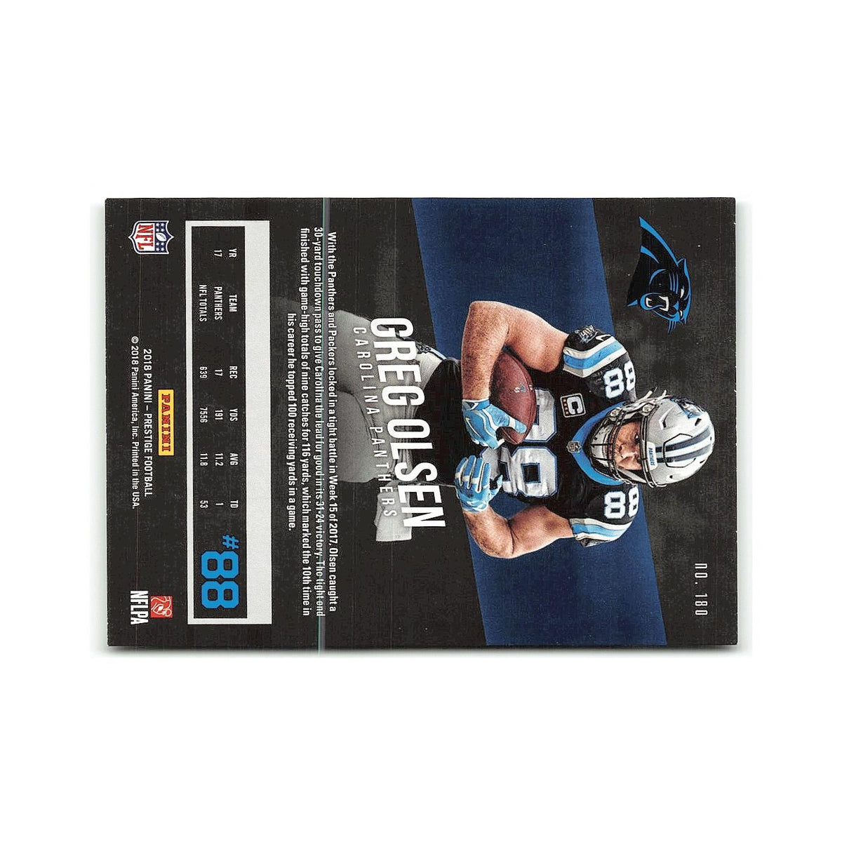 Greg Olsen 2018 Panini Prestige #180 Carolina Panthers Football Card NM
