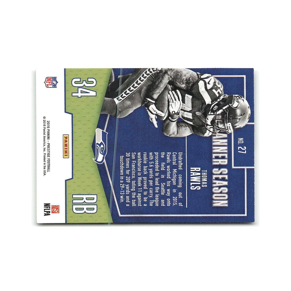 Thomas Rawls 2016 Panini Prestige #27 Seattle Seahawks Football Card NM