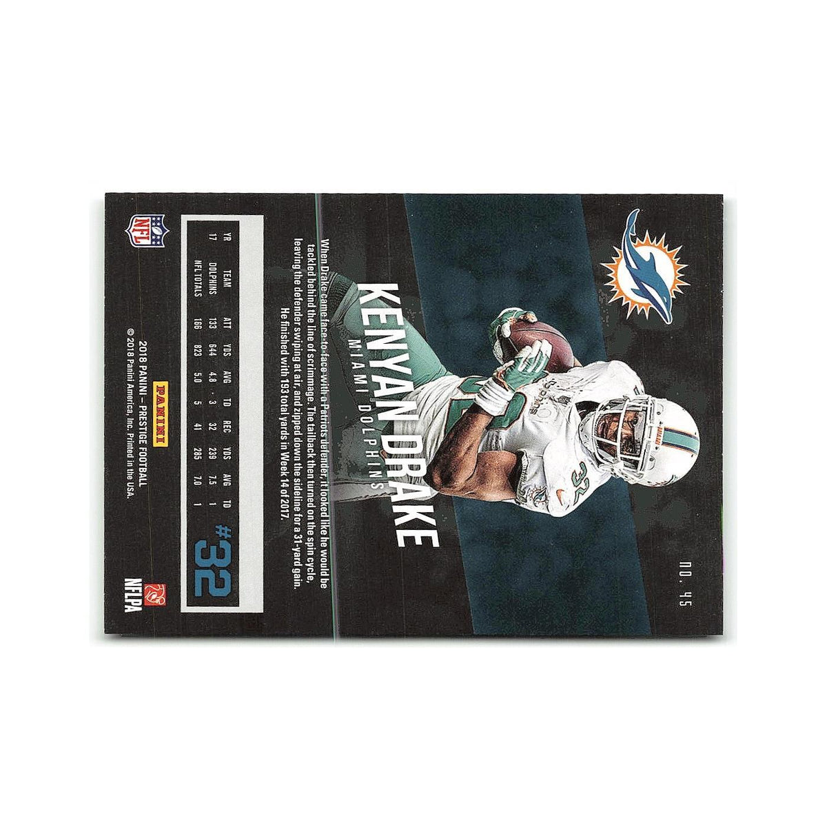 Kenyan Drake 2018 Panini Prestige #45 Miami Dolphins Football Card NM