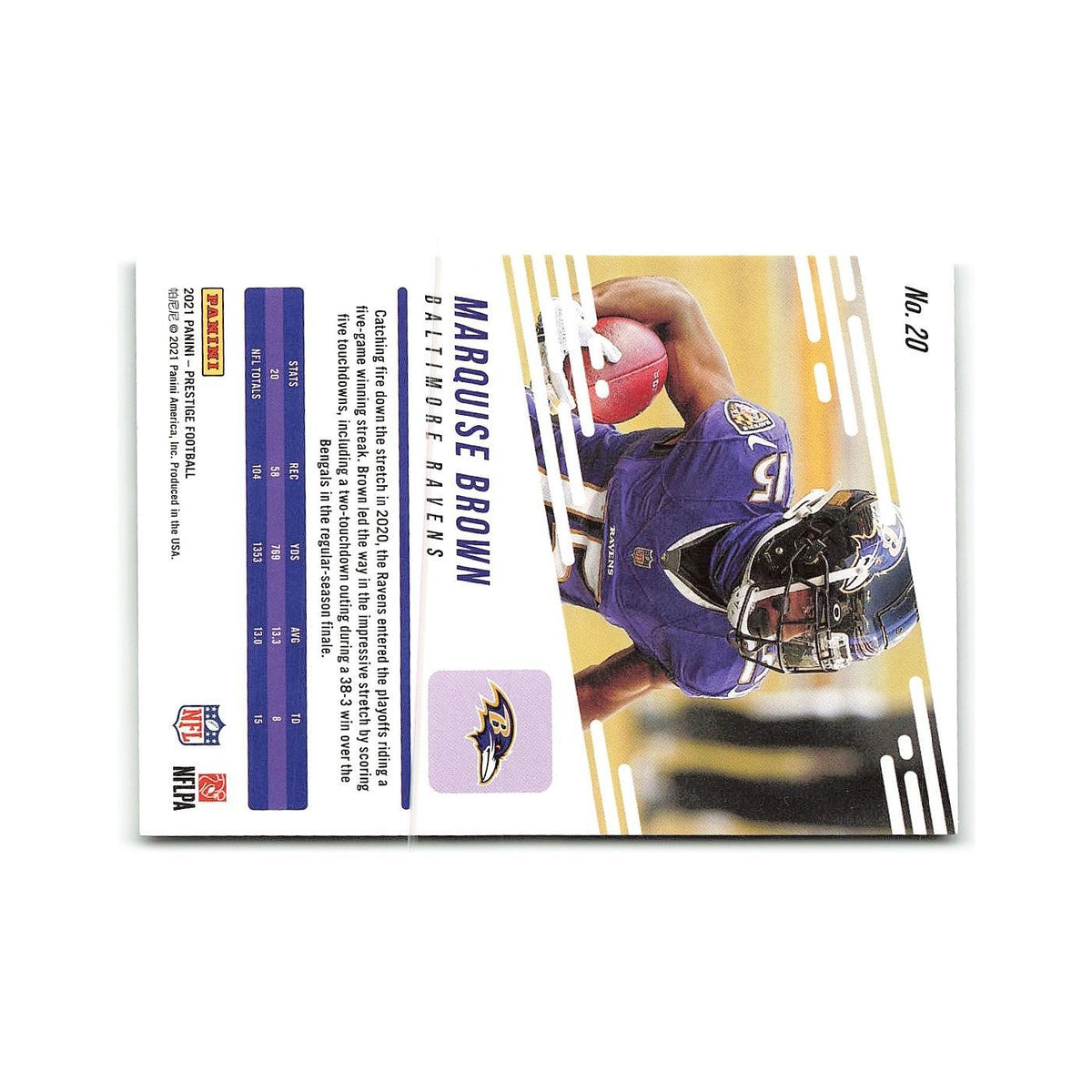 Marquise Brown 2021 Panini Prestige #20 Baltimore Ravens Football Card NM