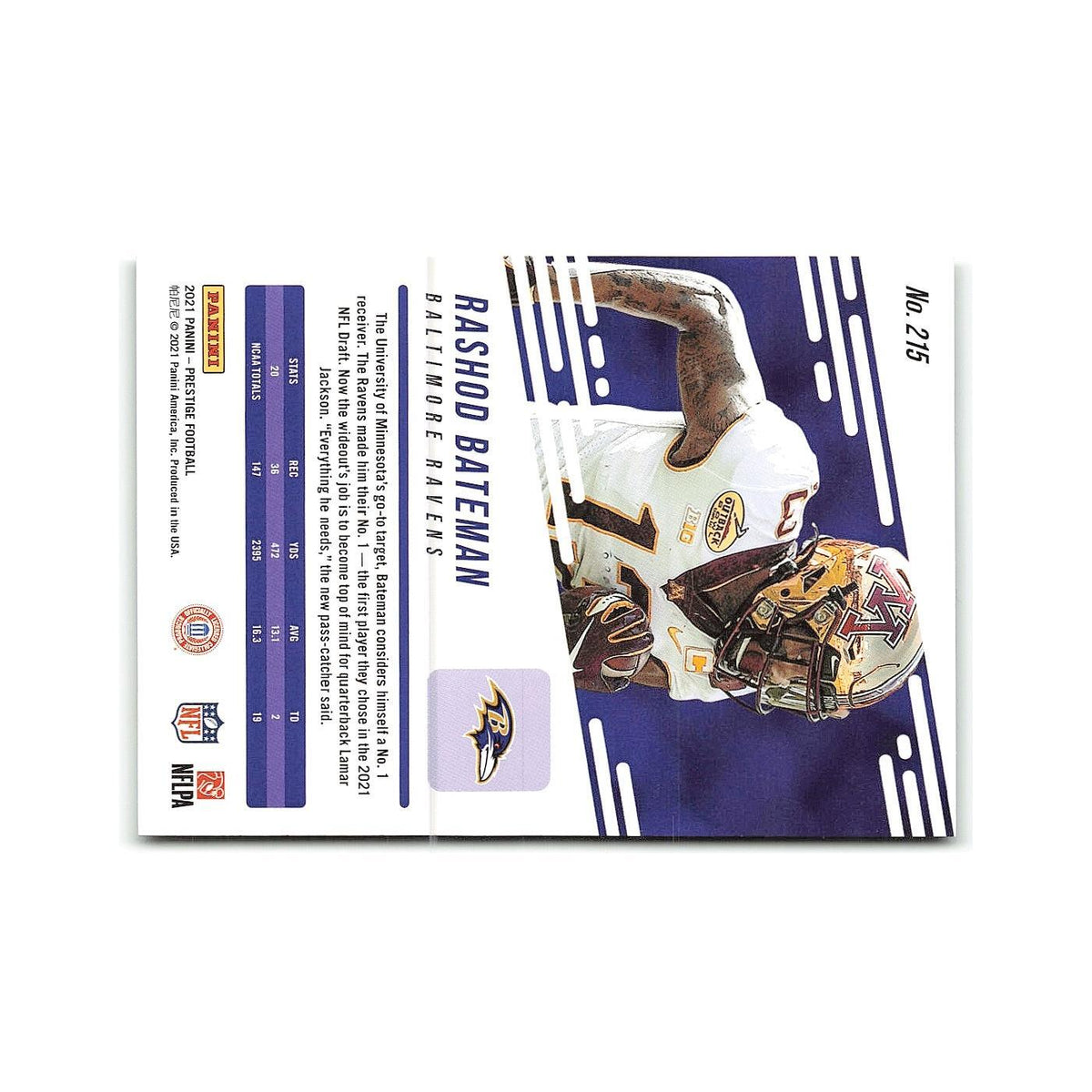 Rashod Bateman Rookie 2021 Panini Prestige #215 Baltimore Ravens NM