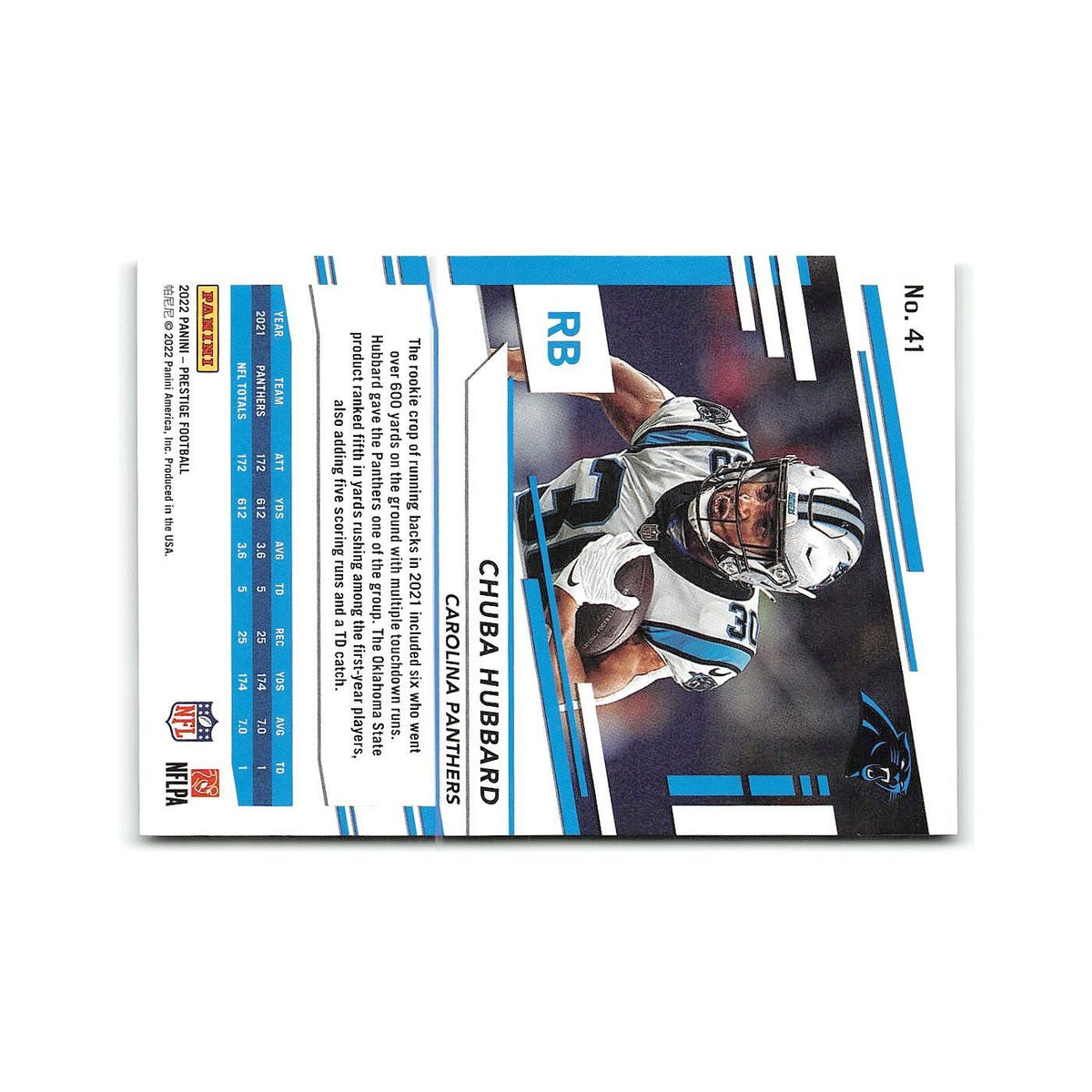 Chuba Hubbard 2022 Panini Prestige #41 Carolina Panthers Football Card NM