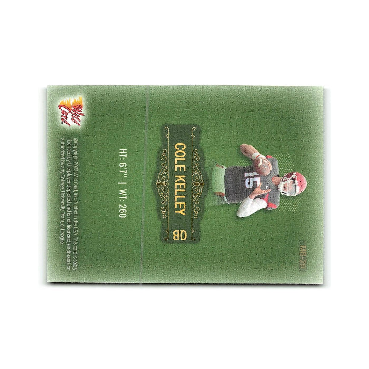 Cole Kelley #/250 2022 Wild Card Matte Green #MB-20 NM