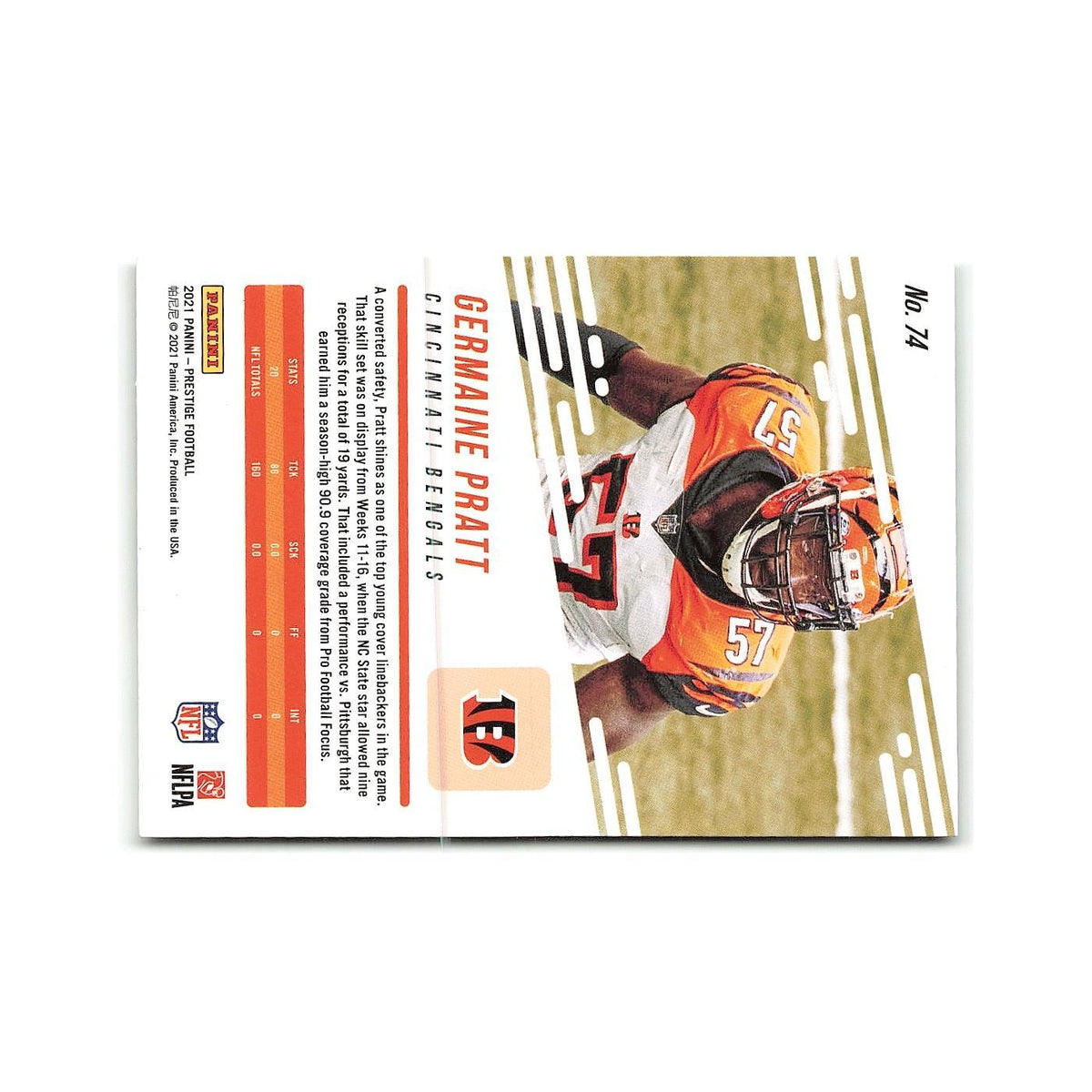 Germaine Pratt 2021 Panini Prestige #74 Cincinnati Bengals Football Card NM