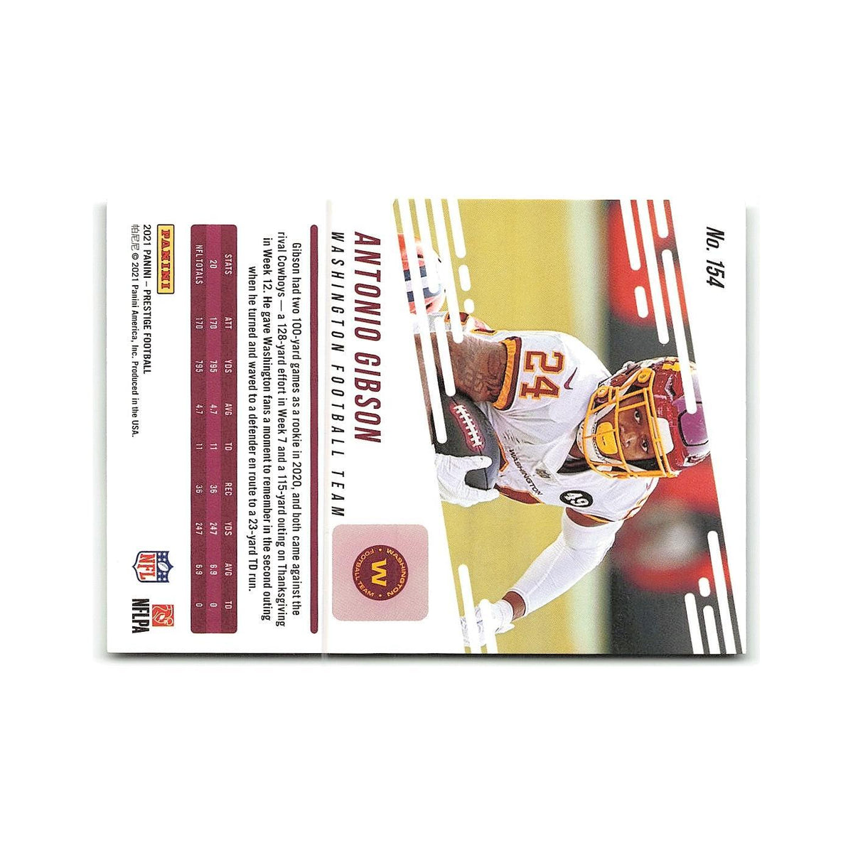 Antonio Gibson 2021 Panini Prestige #154 Washington Football Team NM
