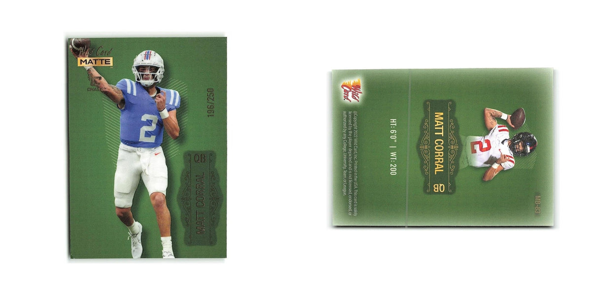 Matt Corral #/250 2022 Wild Card Matte Green #MB-83 Ole Miss Rebels NM