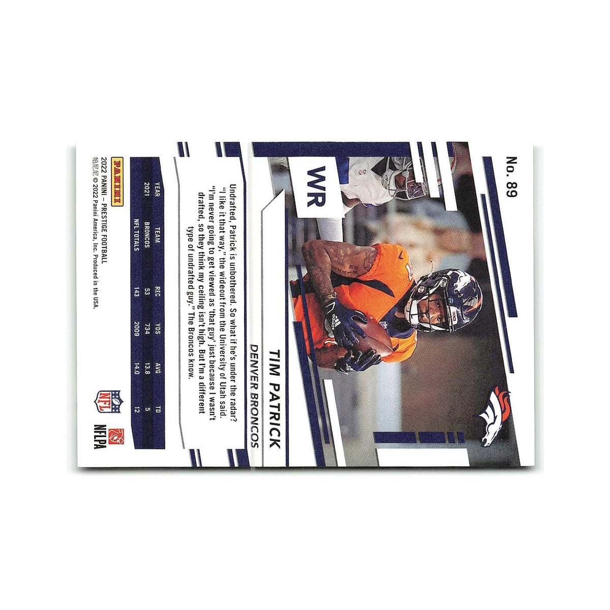 Tim Patrick 2022 Panini Prestige #89 Denver Broncos Football Card NM