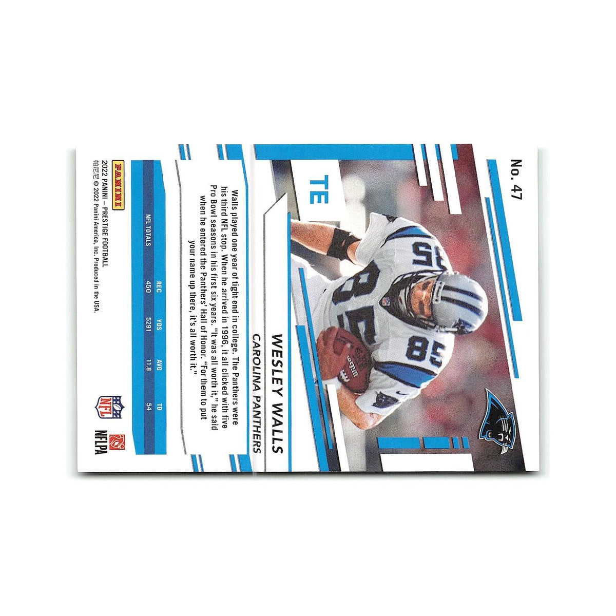 Wesley Walls 2022 Panini Prestige #47 Carolina Panthers Football Card NM