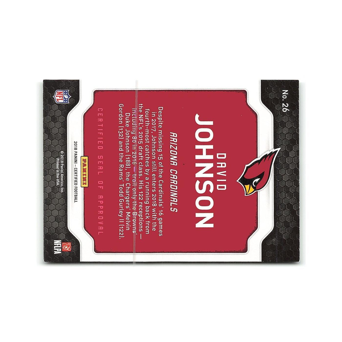 David Johnson 2018 Panini Certified Seal of Approval #26 Arizona Cardinals NM
