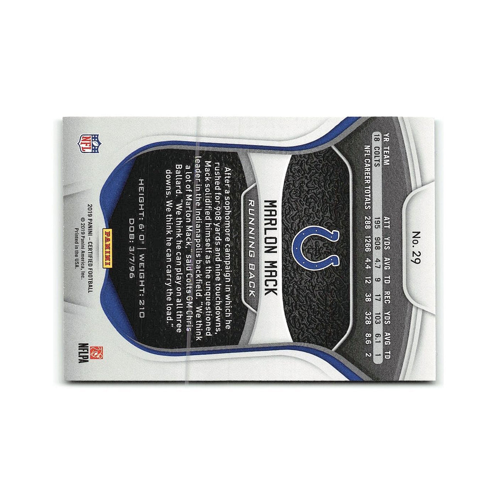 Marlon Mack 2019 Panini Certified #29 Indianapolis Colts Football Card NM