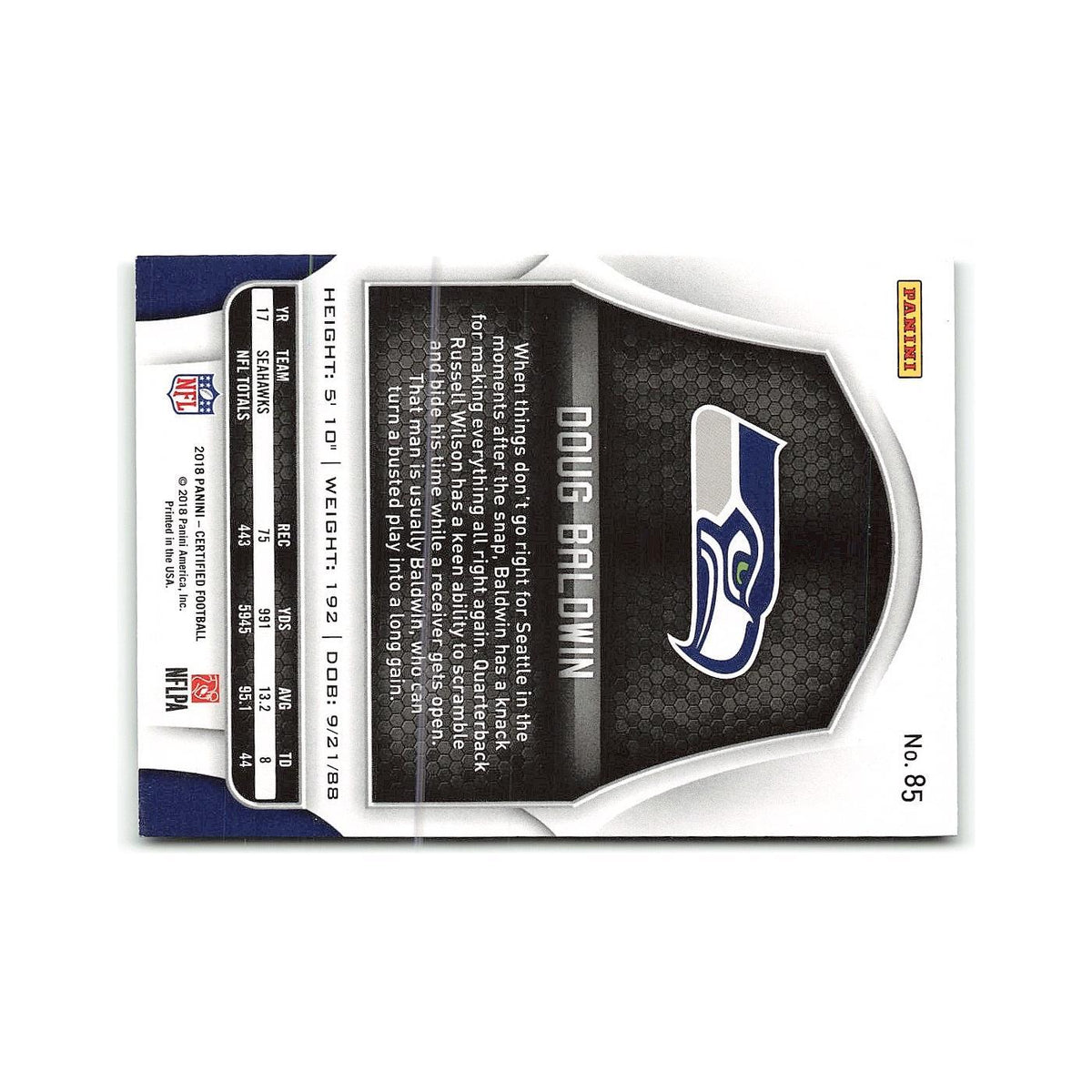 Doug Baldwin 2018 Panini Certified #85 Seattle Seahawks Football Card NM