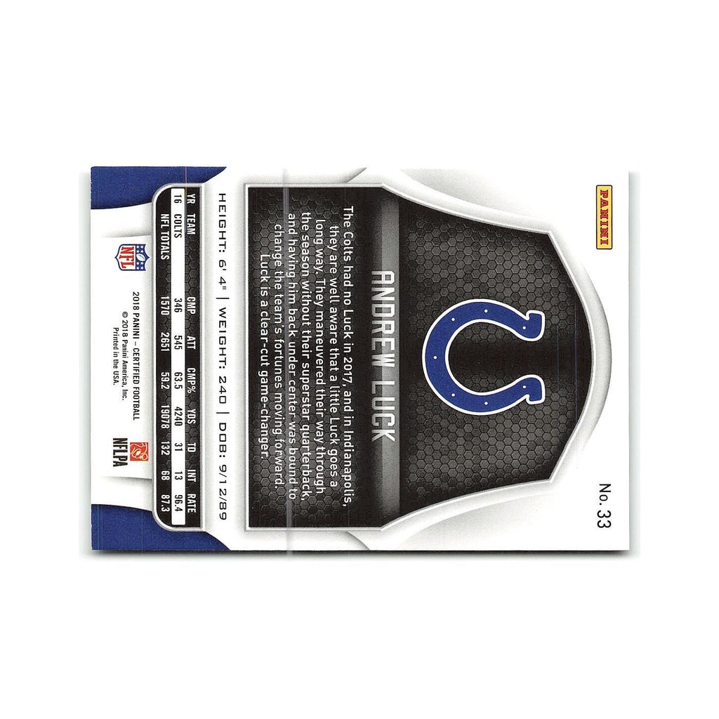 Andrew Luck 2018 Panini Certified #33 Indianapolis Colts Football Card NM