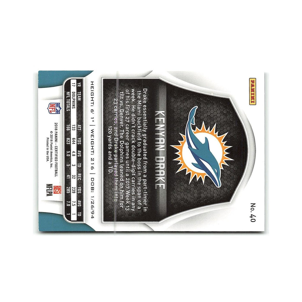 Kenyan Drake 2018 Panini Certified #40 Miami Dolphins Football Card NM