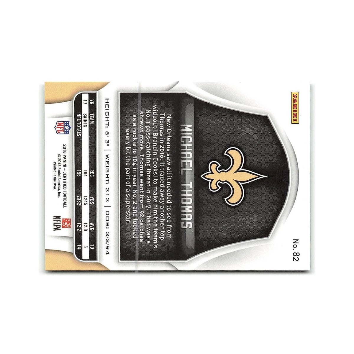Michael Thomas 2018 Panini Certified #82 New Orleans Saints Football Card NM