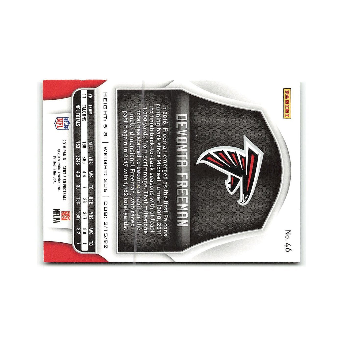 Devonta Freeman 2018 Panini Certified #46 Atlanta Falcons Football Card NM