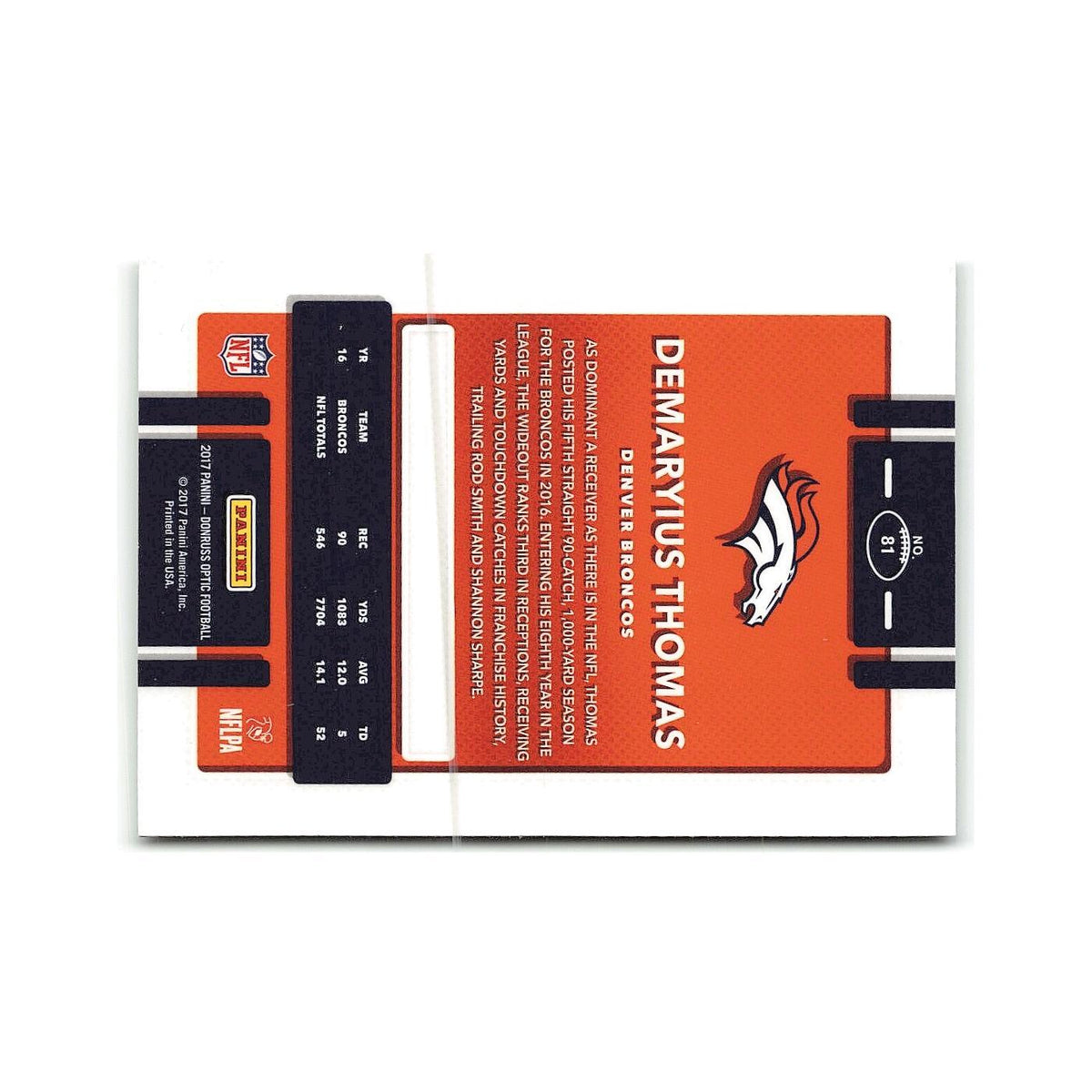 Demaryius Thomas 2017 Donruss Optic #81 Denver Broncos Football Card NM