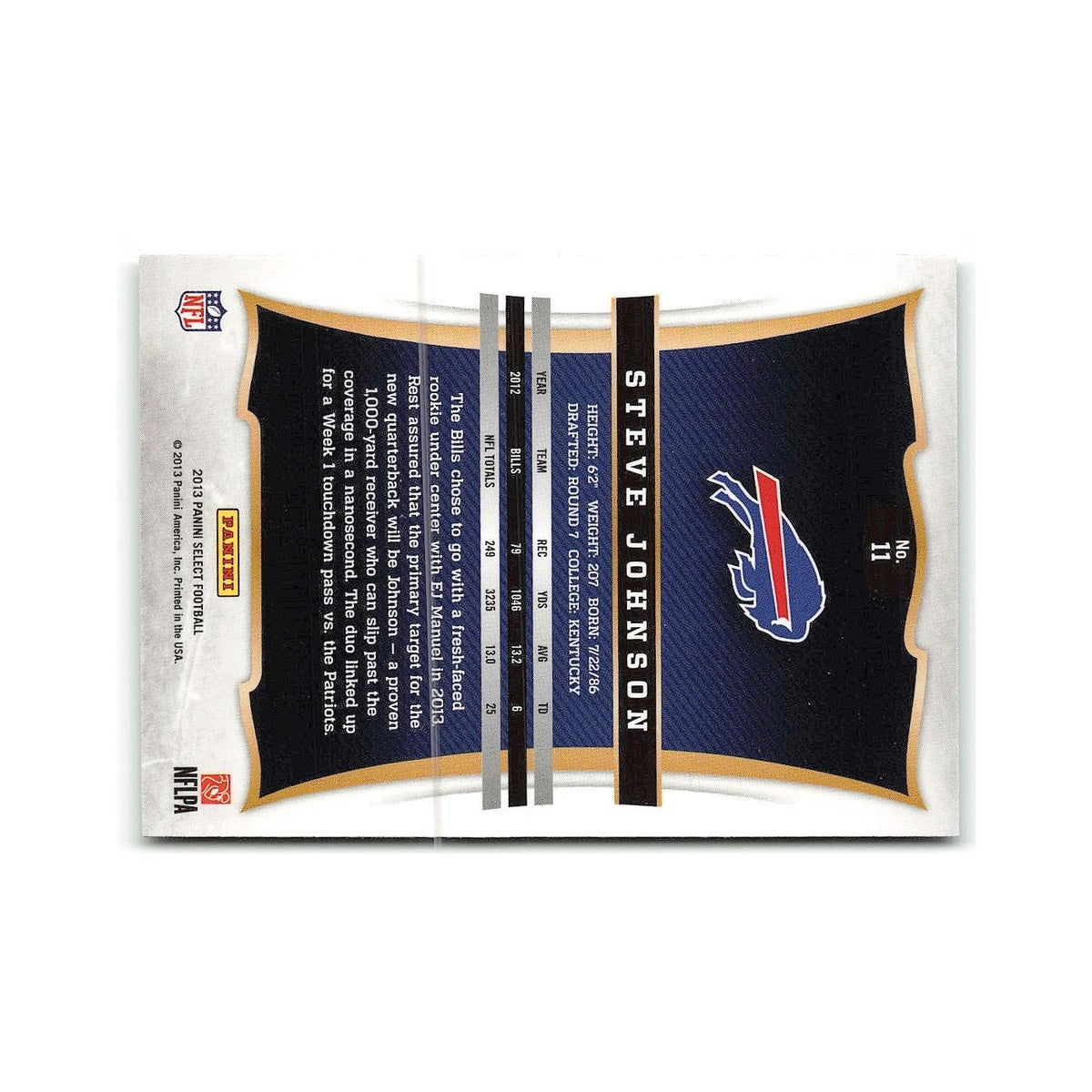 Steve Johnson 2013 Panini Select #11 Buffalo Bills Football Card NM