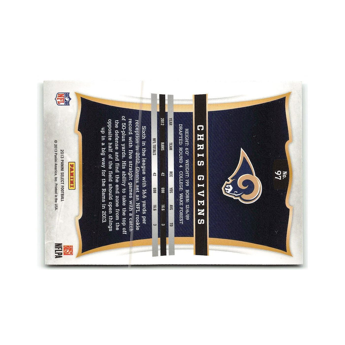 Chris Givens 2013 Panini Select #97 St. Louis Rams Football Card NM