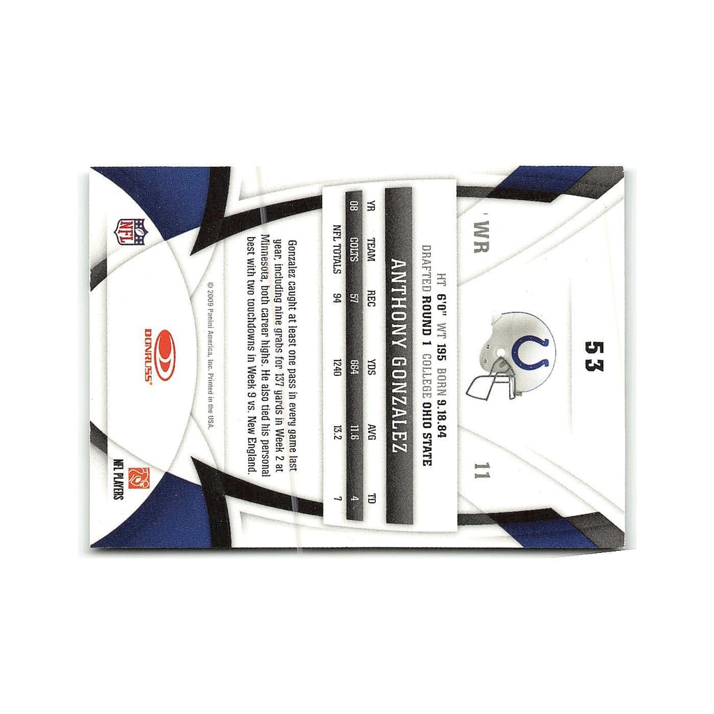 Anthony Gonzalez 2009 Donruss Certified #53 Indianapolis Colts Football Card NM