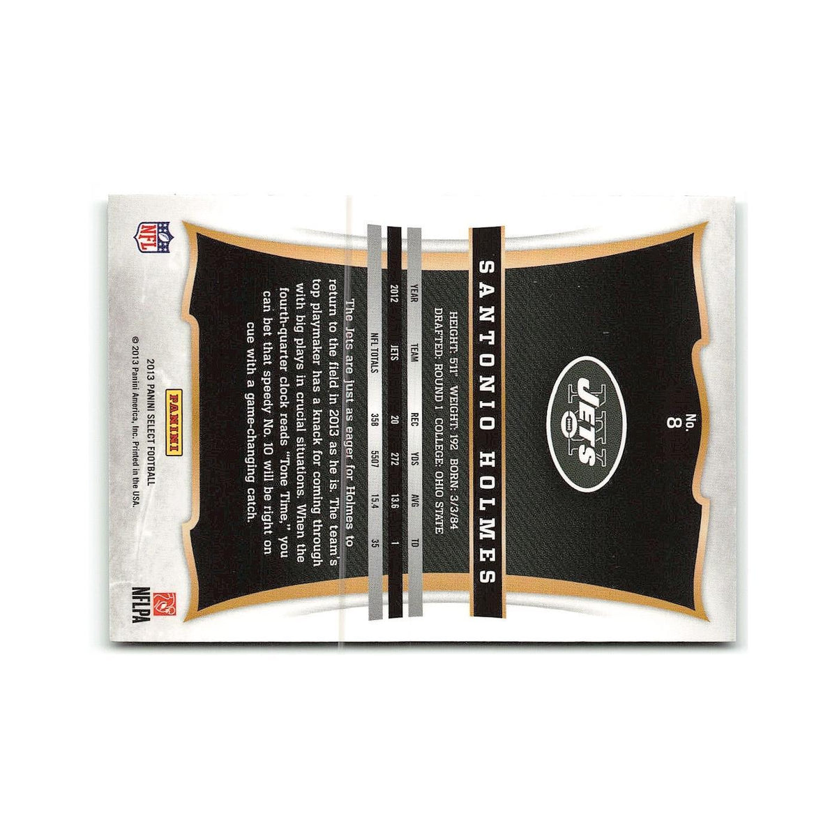 Santonio Holmes 2013 Panini Select #8 New York Jets Football Card NM