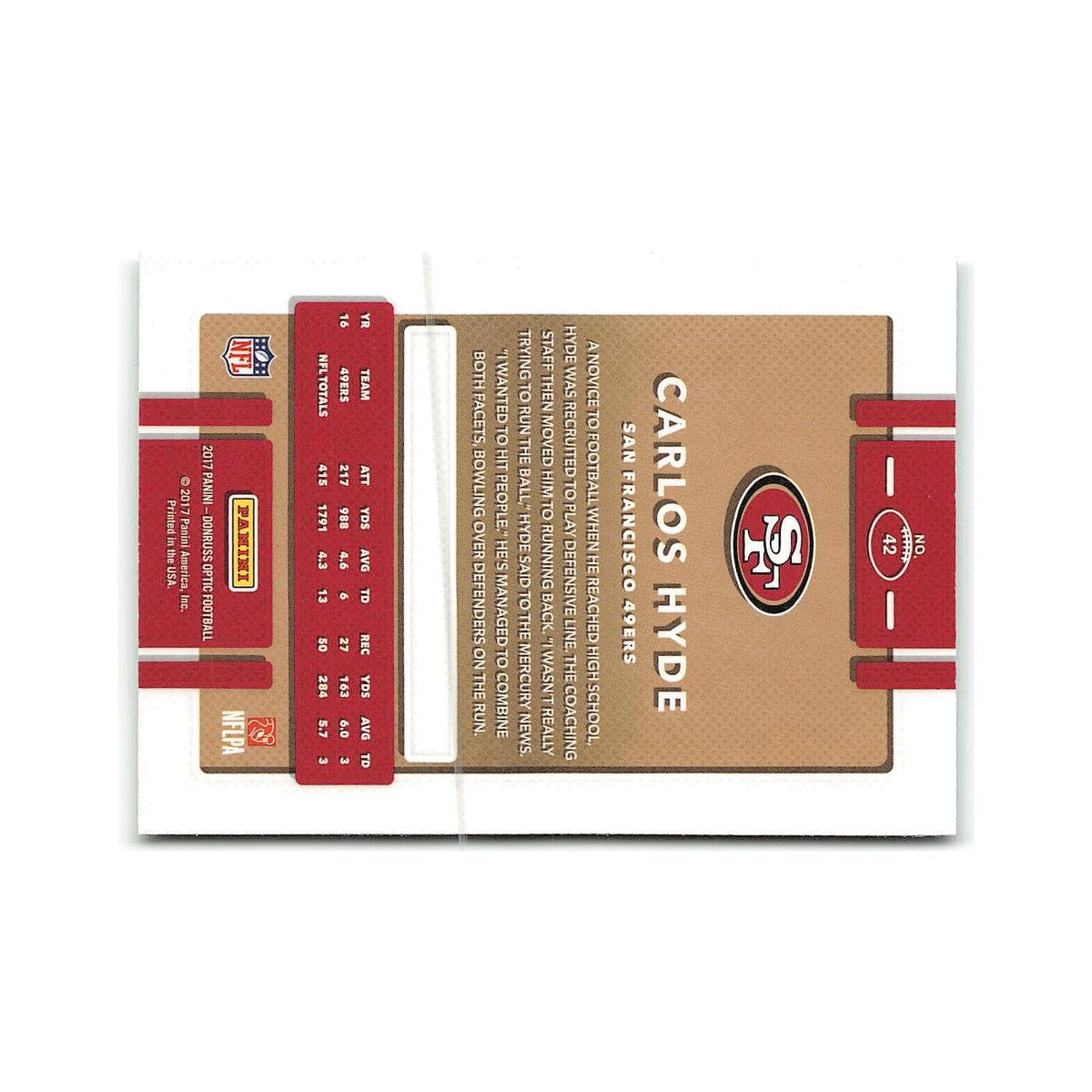 Carlos Hyde 2017 Donruss Optic #42 San Francisco 49ers Football Card NM