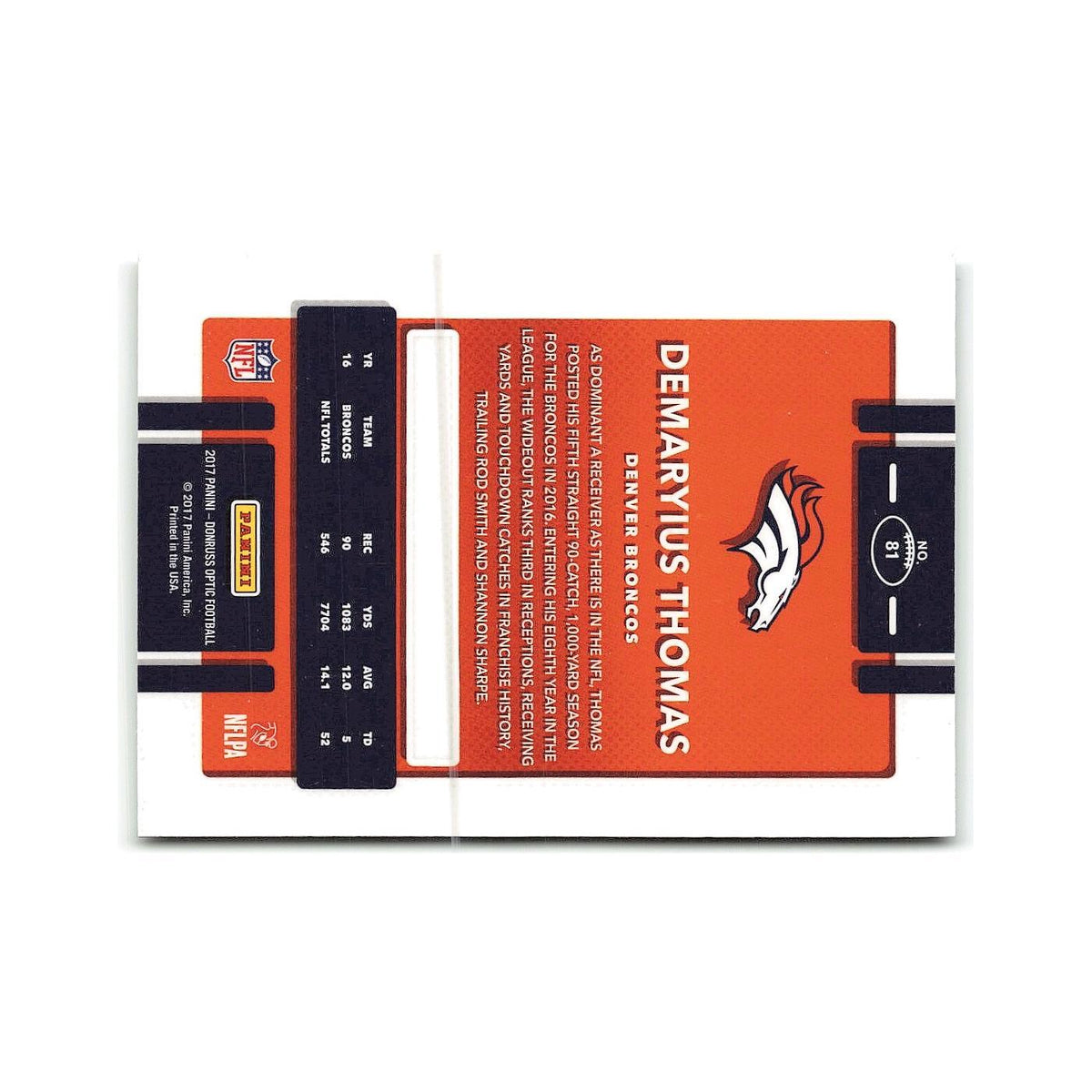 Demaryius Thomas 2017 Donruss Optic #81 Denver Broncos Football Card NM